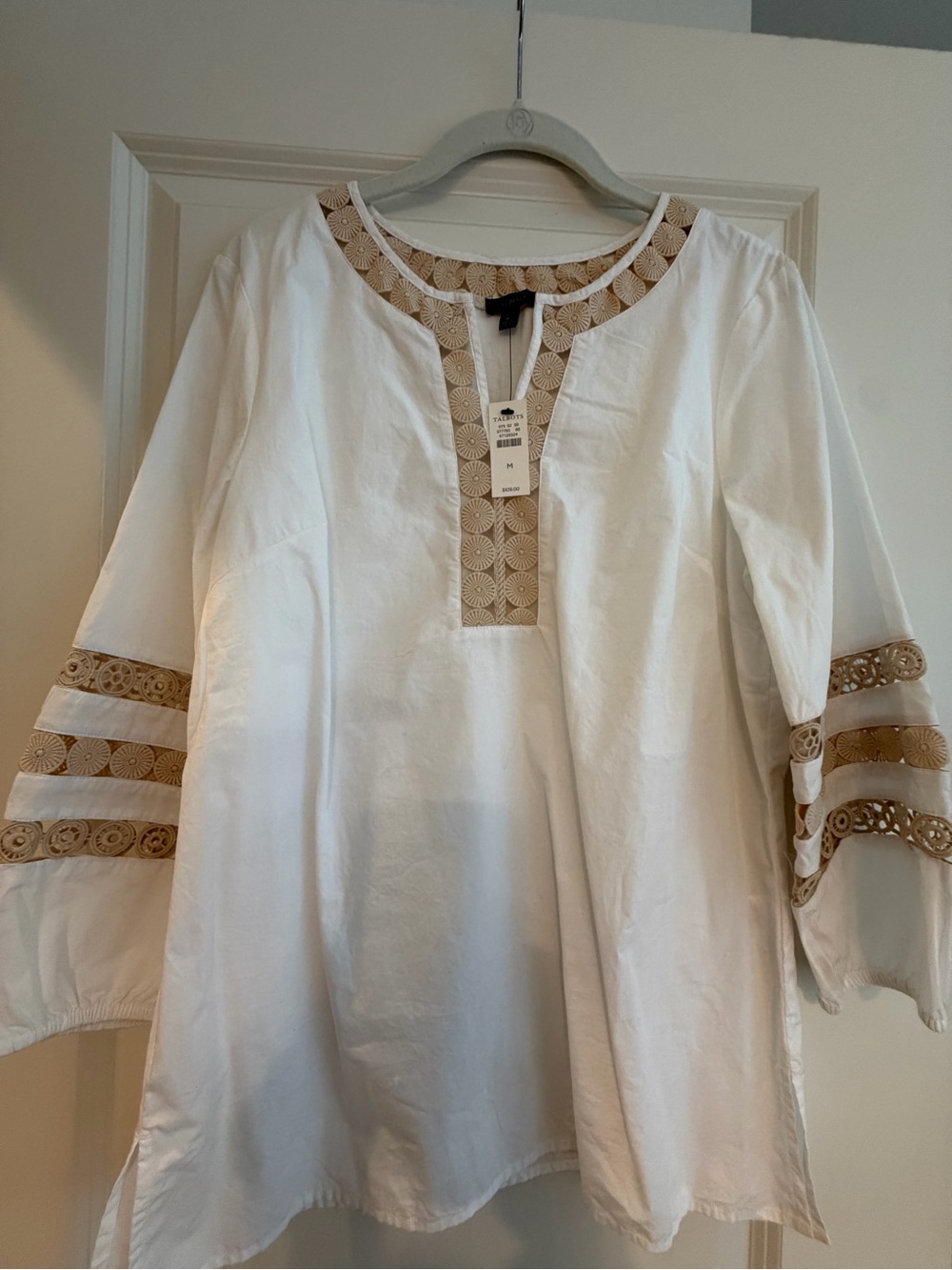 Talbots White Tunic with Beige Lace Trim